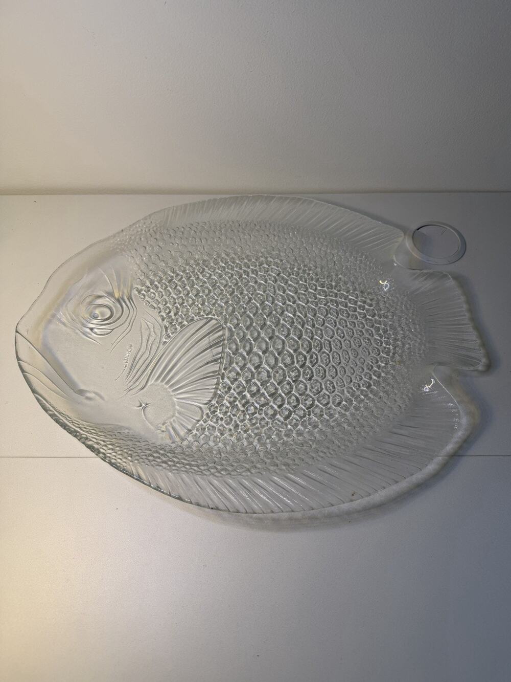 Vintage Arcoroc France Fish Shaped Glass Serving Plates Pair 70s Clear Fishcore